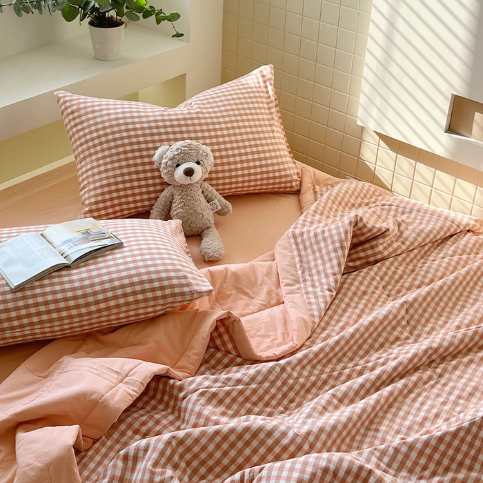 91家纺网 家纺一手货源 找家纺 春皖家纺 2026春夏新款全棉色织水洗棉夏被夏凉被空调被-云恋系列 云恋-粉小格