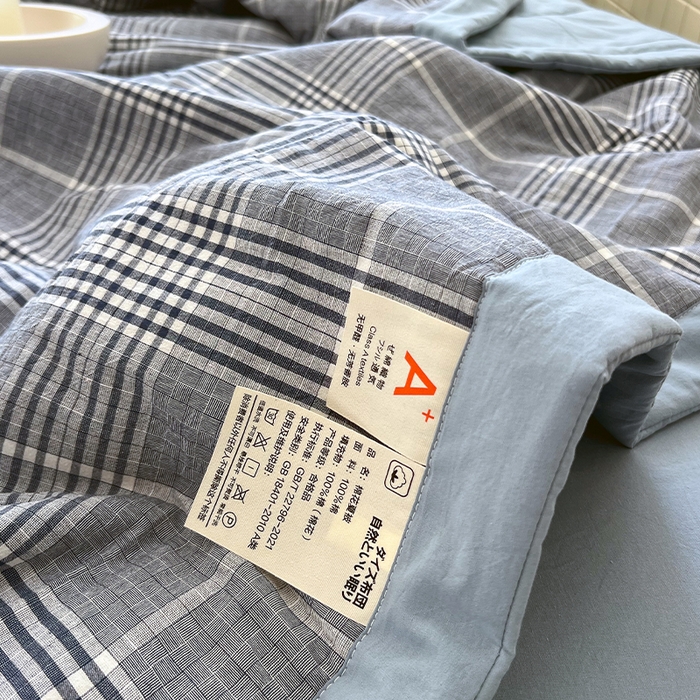 91家纺网 家纺一手货源 找家纺 春皖家纺 2026春夏新款全棉色织水洗棉夏被夏凉被空调被-云恋系列 云恋-格纹蓝