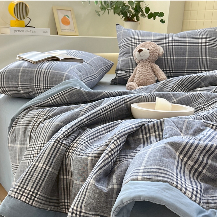 91家纺网 家纺一手货源 找家纺 春皖家纺 2026春夏新款全棉色织水洗棉夏被夏凉被空调被-云恋系列 云恋-格纹蓝