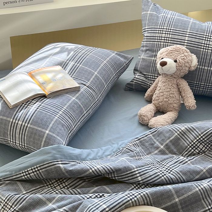 91家纺网 家纺一手货源 找家纺 春皖家纺 2026春夏新款全棉色织水洗棉夏被夏凉被空调被-云恋系列 云恋-格纹蓝