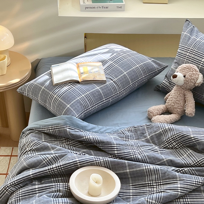 91家纺网 家纺一手货源 找家纺 春皖家纺 2026春夏新款全棉色织水洗棉夏被夏凉被空调被-云恋系列 云恋-格纹蓝