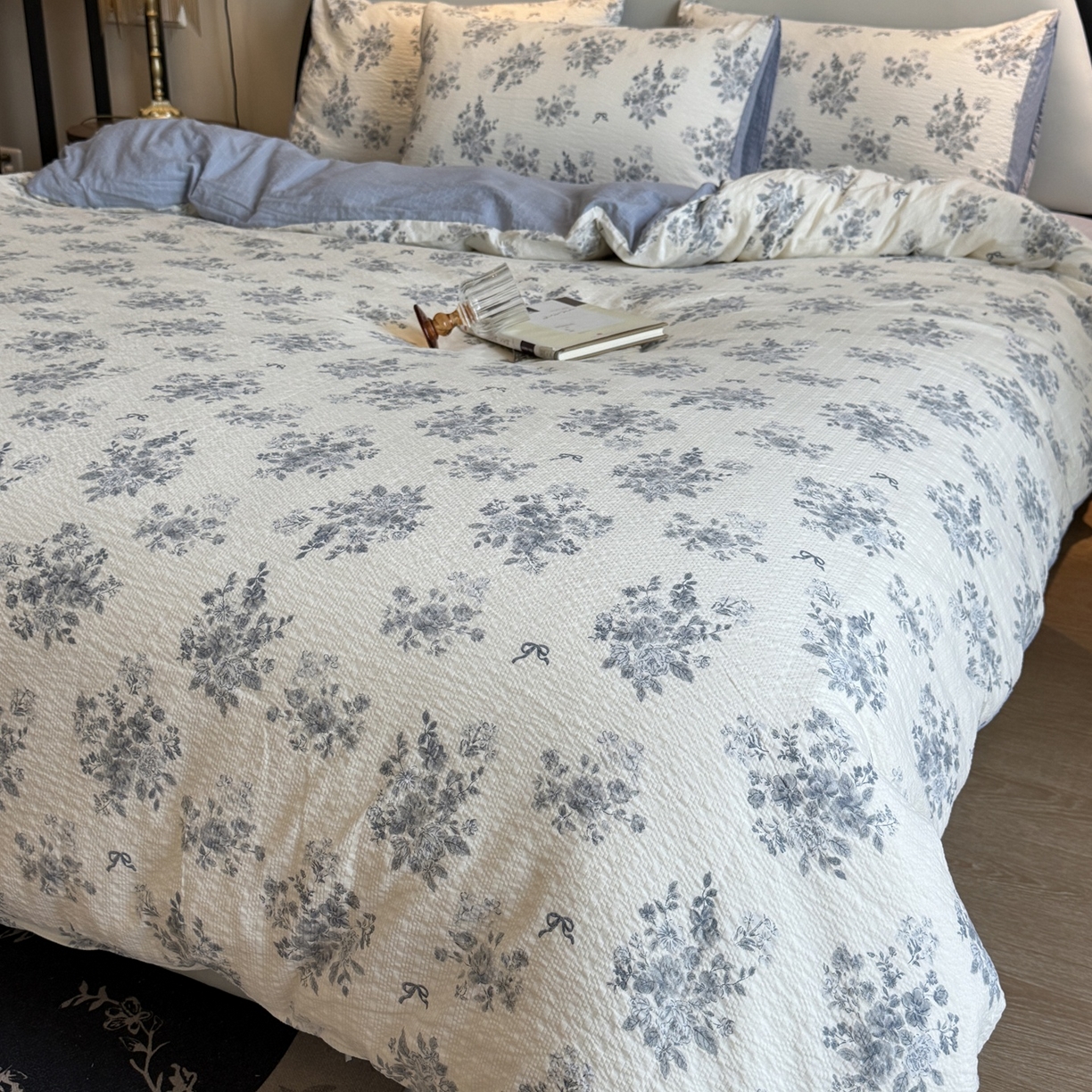 美丽坊 2026新款爆款韩版泡泡纱四件套 小蓝盯