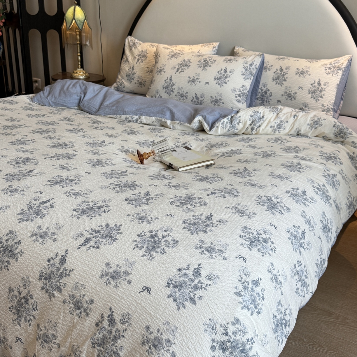 91家纺网 家纺一手货源 找家纺 美丽坊 2026新款爆款韩版泡泡纱四件套 小蓝盯