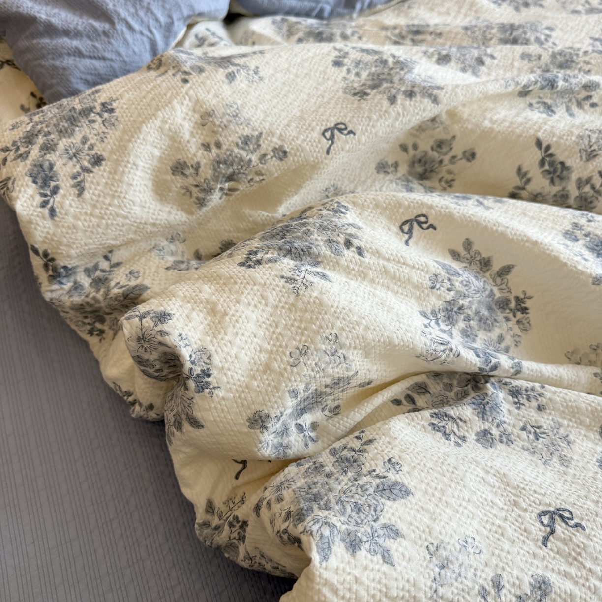 91家纺网 家纺一手货源 找家纺 美丽坊 2026新款爆款韩版泡泡纱四件套 小蓝盯