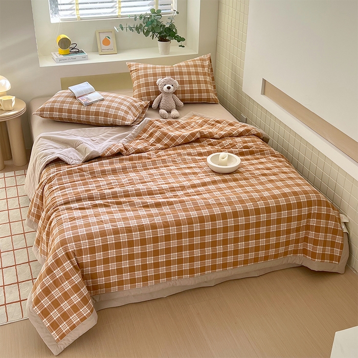 春皖家纺 2026春夏新款全棉色织水洗棉夏被夏凉被空调被-云恋系列 云恋-黄调格