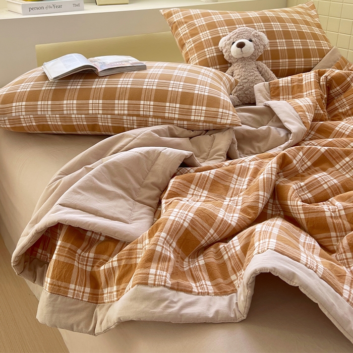 91家纺网 家纺一手货源 找家纺 春皖家纺 2026春夏新款全棉色织水洗棉夏被夏凉被空调被-云恋系列 云恋-黄调格