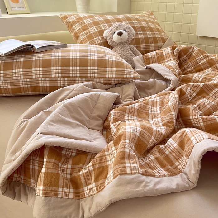 91家纺网 家纺一手货源 找家纺 春皖家纺 2026春夏新款全棉色织水洗棉夏被夏凉被空调被-云恋系列 云恋-黄调格