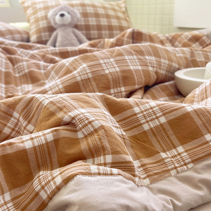 91家纺网 家纺一手货源 找家纺 春皖家纺 2026春夏新款全棉色织水洗棉夏被夏凉被空调被-云恋系列 云恋-黄调格