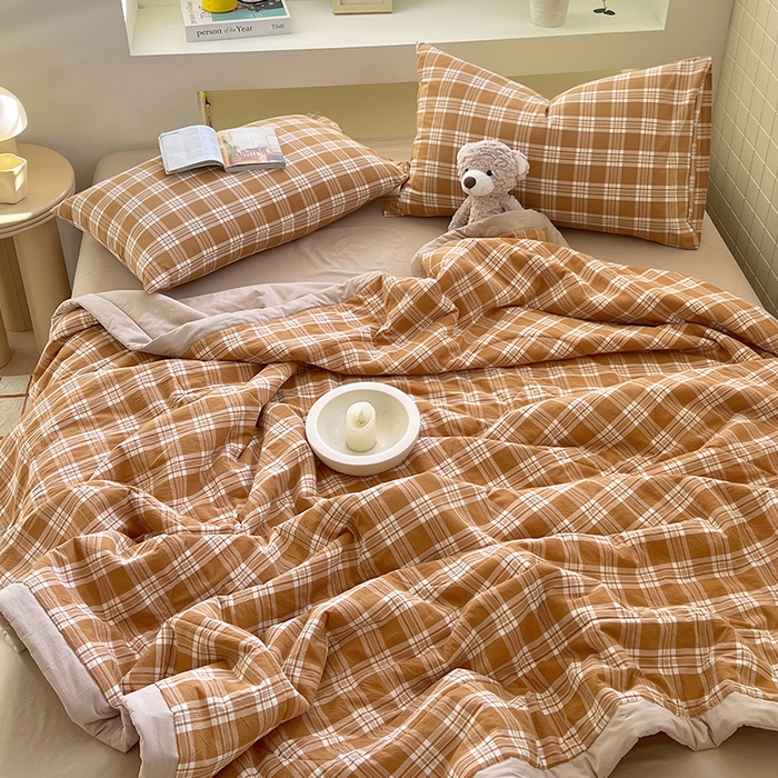 91家纺网 家纺一手货源 找家纺 春皖家纺 2026春夏新款全棉色织水洗棉夏被夏凉被空调被-云恋系列 云恋-黄调格