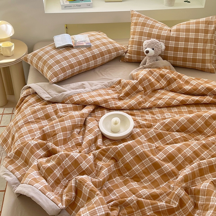 91家纺网 家纺一手货源 找家纺 春皖家纺 2026春夏新款全棉色织水洗棉夏被夏凉被空调被-云恋系列 云恋-黄调格