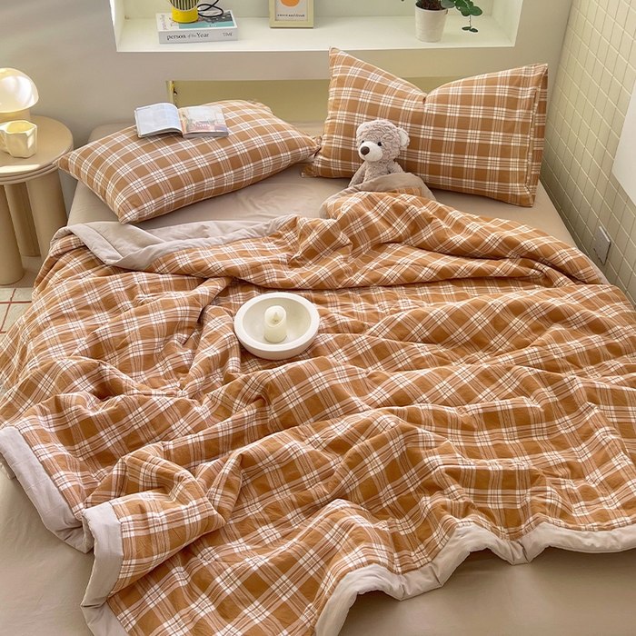 91家纺网 家纺一手货源 找家纺 春皖家纺 2026春夏新款全棉色织水洗棉夏被夏凉被空调被-云恋系列 云恋-黄调格