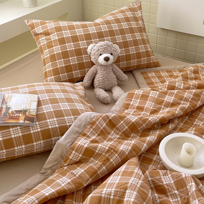 91家纺网 家纺一手货源 找家纺 春皖家纺 2026春夏新款全棉色织水洗棉夏被夏凉被空调被-云恋系列 云恋-黄调格