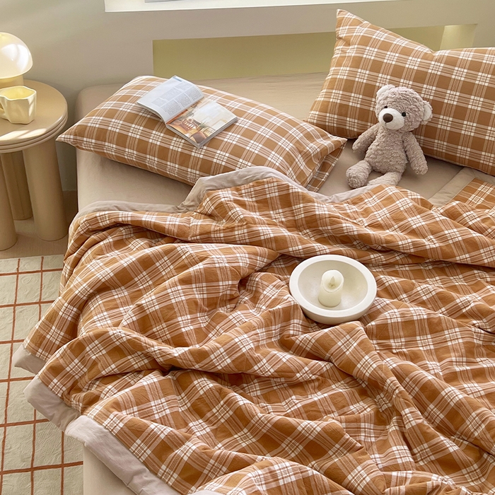 91家纺网 家纺一手货源 找家纺 春皖家纺 2026春夏新款全棉色织水洗棉夏被夏凉被空调被-云恋系列 云恋-黄调格