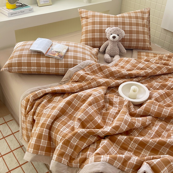 91家纺网 家纺一手货源 找家纺 春皖家纺 2026春夏新款全棉色织水洗棉夏被夏凉被空调被-云恋系列 云恋-黄调格