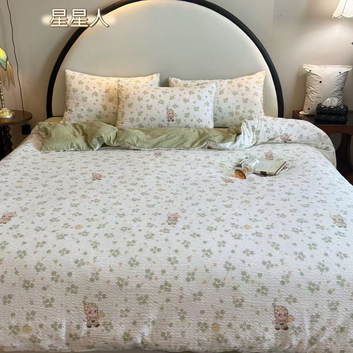 91家纺网 家纺一手货源 找家纺 美丽坊 2026新款爆款韩版泡泡纱四件套 星星人