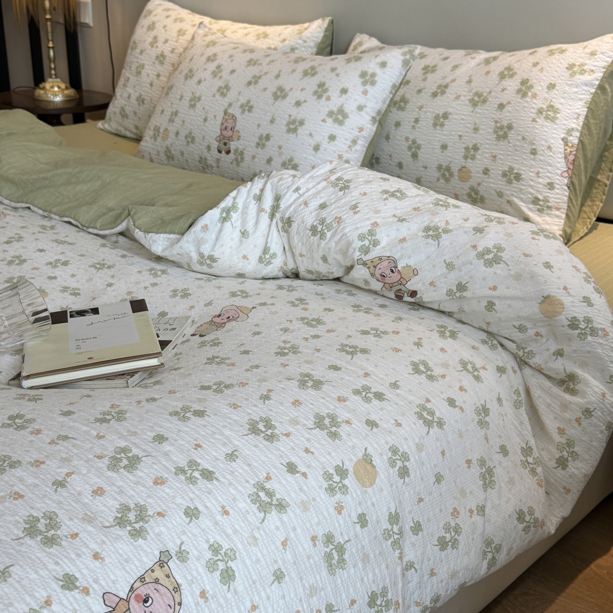 91家纺网 家纺一手货源 找家纺 美丽坊 2026新款爆款韩版泡泡纱四件套 星星人