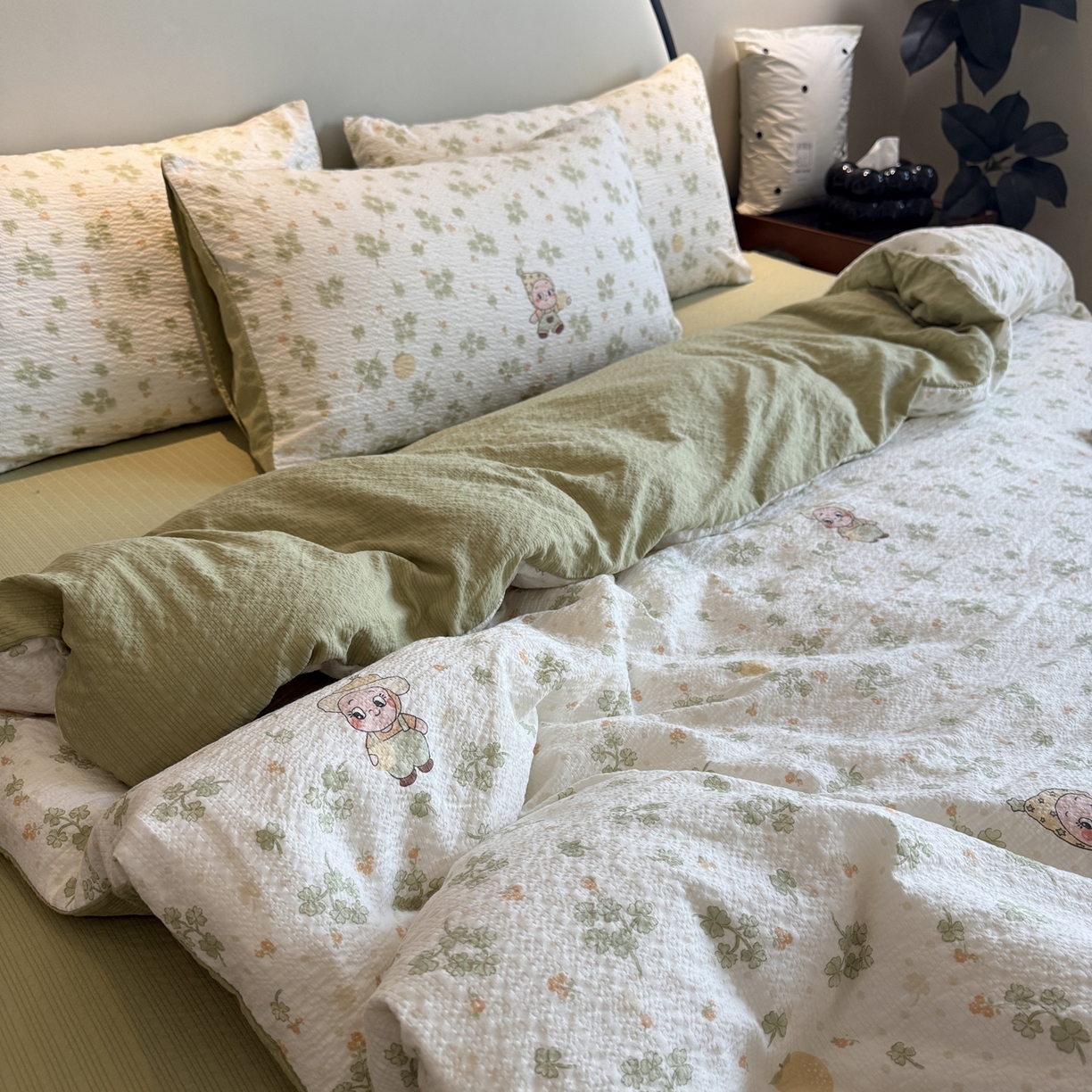 91家纺网 家纺一手货源 找家纺 美丽坊 2026新款爆款韩版泡泡纱四件套 星星人