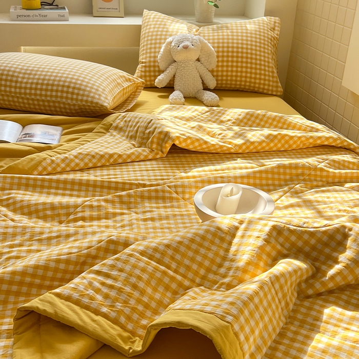 91家纺网 家纺一手货源 找家纺 春皖家纺 2026春夏新款全棉色织水洗棉夏被夏凉被空调被-云恋系列 云恋-黄小格