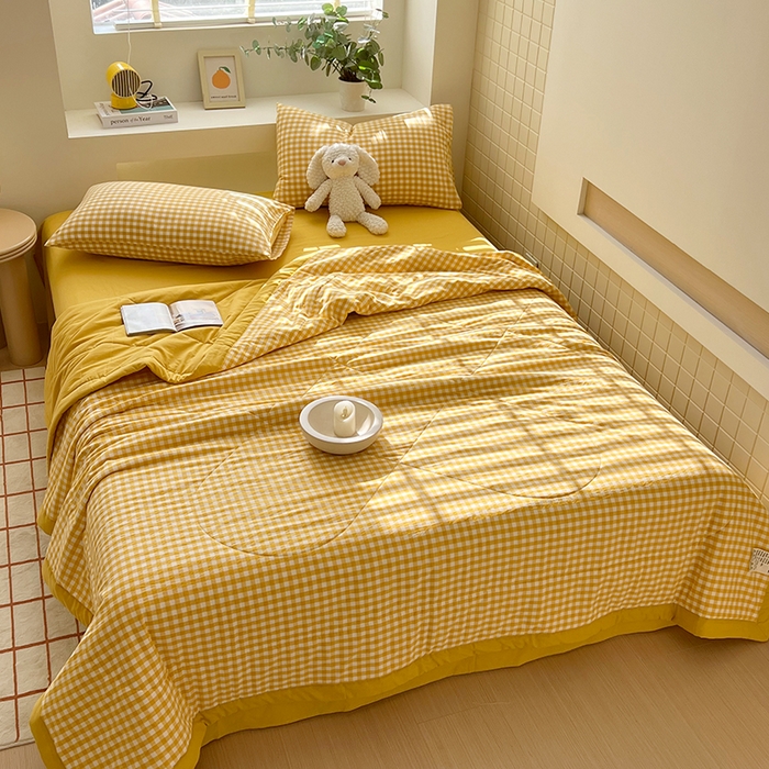 春皖家纺 2026春夏新款全棉色织水洗棉夏被夏凉被空调被-云恋系列 云恋-黄小格