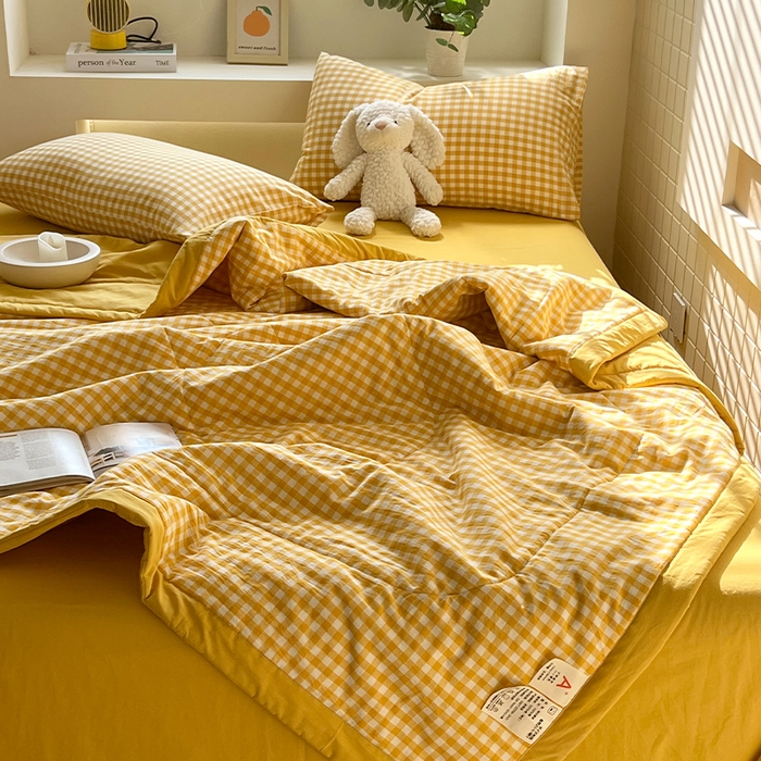 91家纺网 家纺一手货源 找家纺 春皖家纺 2026春夏新款全棉色织水洗棉夏被夏凉被空调被-云恋系列 云恋-黄小格