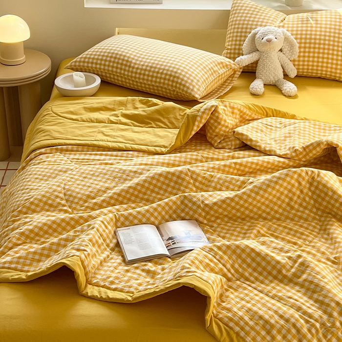 91家纺网 家纺一手货源 找家纺 春皖家纺 2026春夏新款全棉色织水洗棉夏被夏凉被空调被-云恋系列 云恋-黄小格