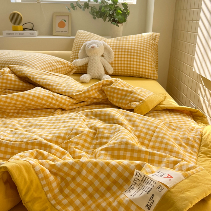 91家纺网 家纺一手货源 找家纺 春皖家纺 2026春夏新款全棉色织水洗棉夏被夏凉被空调被-云恋系列 云恋-黄小格