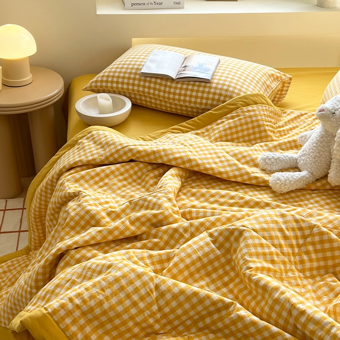 91家纺网 家纺一手货源 找家纺 春皖家纺 2026春夏新款全棉色织水洗棉夏被夏凉被空调被-云恋系列 云恋-黄小格