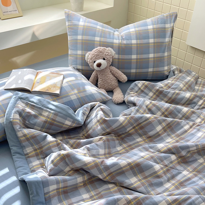 91家纺网 家纺一手货源 找家纺 春皖家纺 2026春夏新款全棉色织水洗棉夏被夏凉被空调被-云恋系列 云恋-简兮蓝