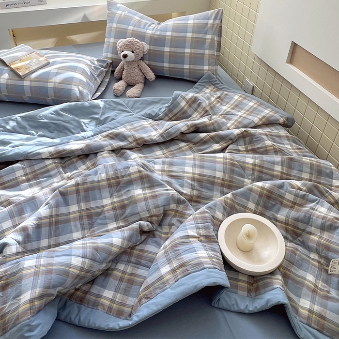 91家纺网 家纺一手货源 找家纺 春皖家纺 2026春夏新款全棉色织水洗棉夏被夏凉被空调被-云恋系列 云恋-简兮蓝