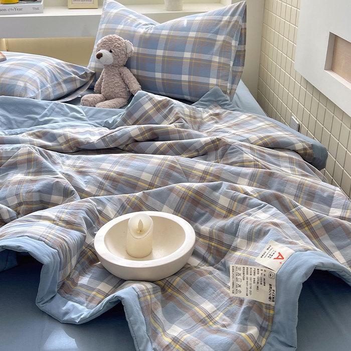 91家纺网 家纺一手货源 找家纺 春皖家纺 2026春夏新款全棉色织水洗棉夏被夏凉被空调被-云恋系列 云恋-简兮蓝