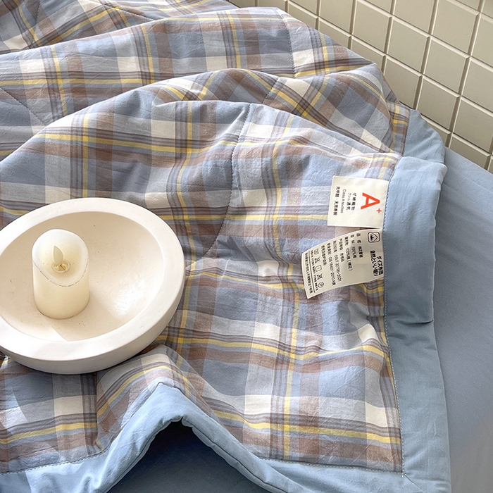 91家纺网 家纺一手货源 找家纺 春皖家纺 2026春夏新款全棉色织水洗棉夏被夏凉被空调被-云恋系列 云恋-简兮蓝