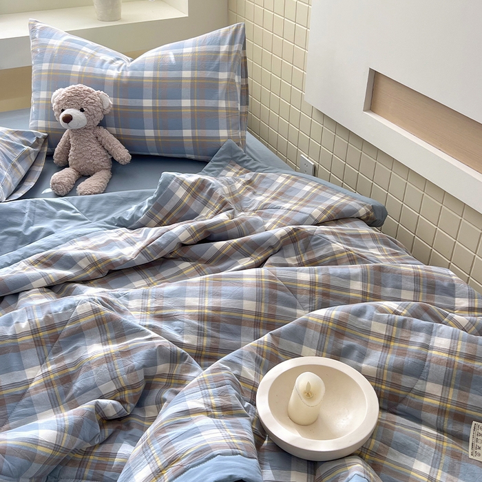 91家纺网 家纺一手货源 找家纺 春皖家纺 2026春夏新款全棉色织水洗棉夏被夏凉被空调被-云恋系列 云恋-简兮蓝