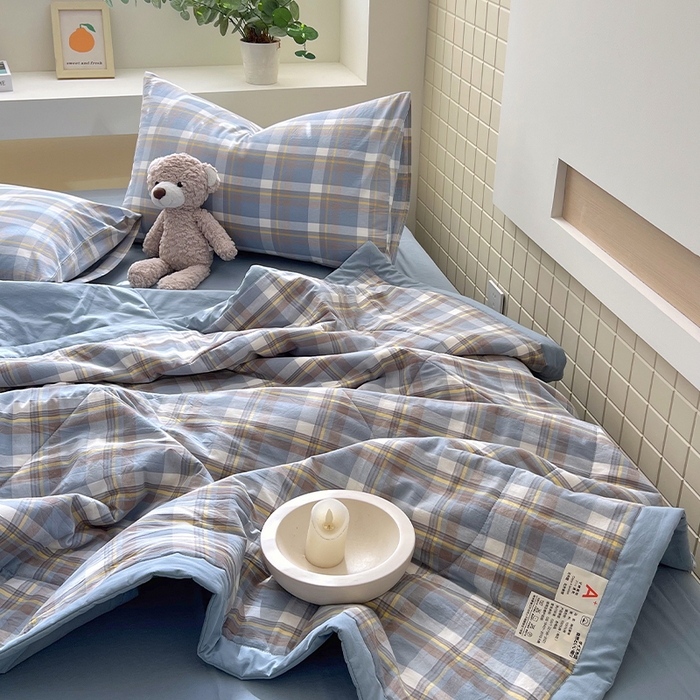 91家纺网 家纺一手货源 找家纺 春皖家纺 2026春夏新款全棉色织水洗棉夏被夏凉被空调被-云恋系列 云恋-简兮蓝