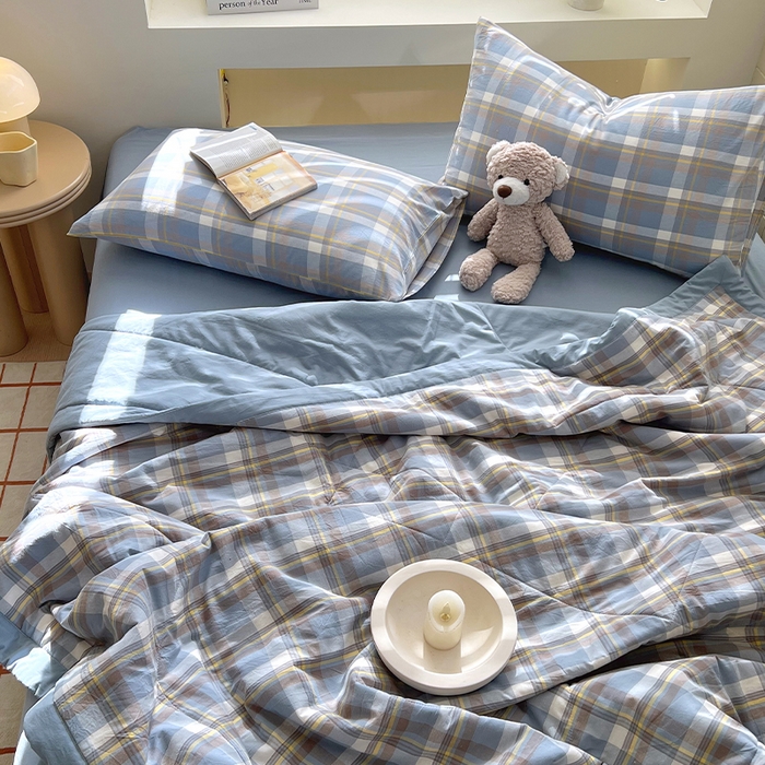 91家纺网 家纺一手货源 找家纺 春皖家纺 2026春夏新款全棉色织水洗棉夏被夏凉被空调被-云恋系列 云恋-简兮蓝