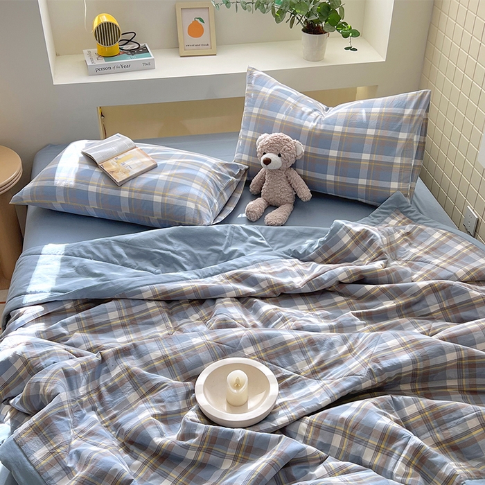 91家纺网 家纺一手货源 找家纺 春皖家纺 2026春夏新款全棉色织水洗棉夏被夏凉被空调被-云恋系列 云恋-简兮蓝