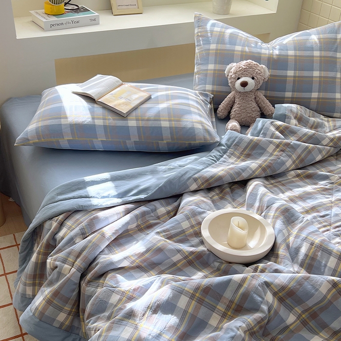 91家纺网 家纺一手货源 找家纺 春皖家纺 2026春夏新款全棉色织水洗棉夏被夏凉被空调被-云恋系列 云恋-简兮蓝