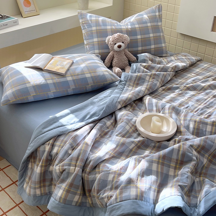 91家纺网 家纺一手货源 找家纺 春皖家纺 2026春夏新款全棉色织水洗棉夏被夏凉被空调被-云恋系列 云恋-简兮蓝