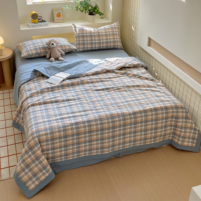 春皖家纺 2026春夏新款全棉色织水洗棉夏被夏凉被空调被-云恋系列 云恋-蓝调格