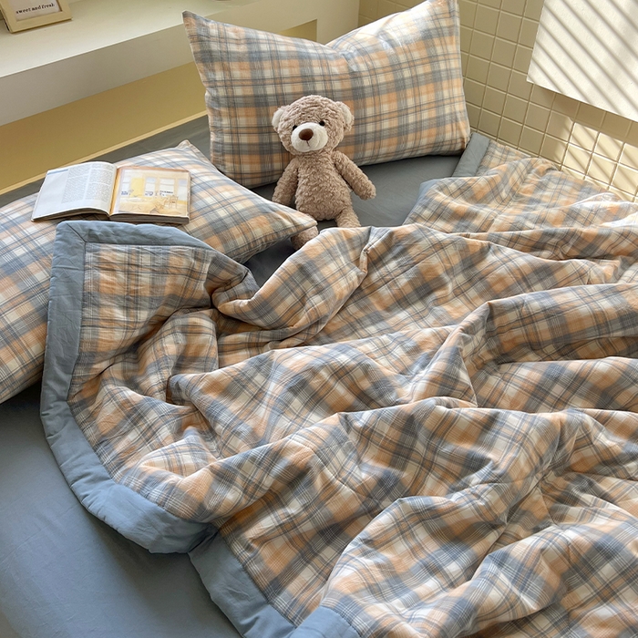 91家纺网 家纺一手货源 找家纺 春皖家纺 2026春夏新款全棉色织水洗棉夏被夏凉被空调被-云恋系列 云恋-蓝调格