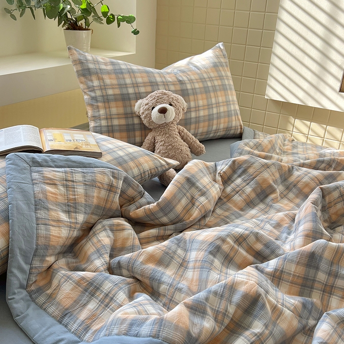 91家纺网 家纺一手货源 找家纺 春皖家纺 2026春夏新款全棉色织水洗棉夏被夏凉被空调被-云恋系列 云恋-蓝调格