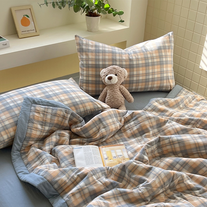 91家纺网 家纺一手货源 找家纺 春皖家纺 2026春夏新款全棉色织水洗棉夏被夏凉被空调被-云恋系列 云恋-蓝调格