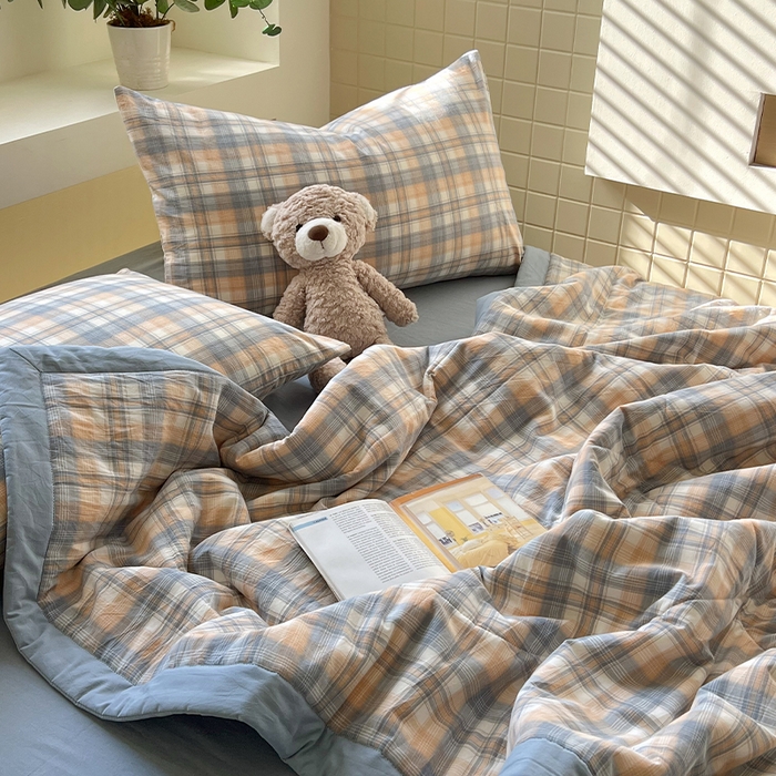 91家纺网 家纺一手货源 找家纺 春皖家纺 2026春夏新款全棉色织水洗棉夏被夏凉被空调被-云恋系列 云恋-蓝调格