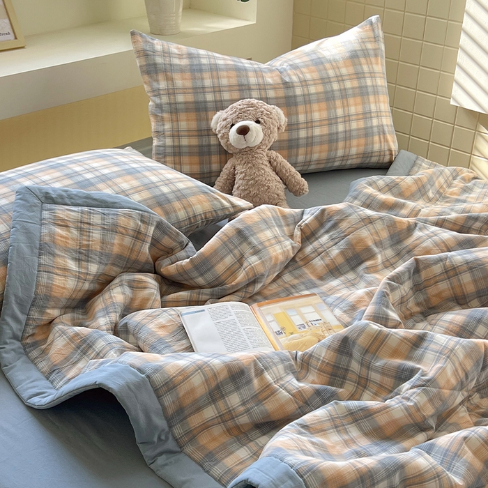 91家纺网 家纺一手货源 找家纺 春皖家纺 2026春夏新款全棉色织水洗棉夏被夏凉被空调被-云恋系列 云恋-蓝调格