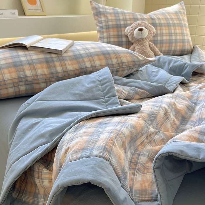 91家纺网 家纺一手货源 找家纺 春皖家纺 2026春夏新款全棉色织水洗棉夏被夏凉被空调被-云恋系列 云恋-蓝调格