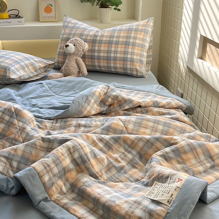 91家纺网 家纺一手货源 找家纺 春皖家纺 2026春夏新款全棉色织水洗棉夏被夏凉被空调被-云恋系列 云恋-蓝调格