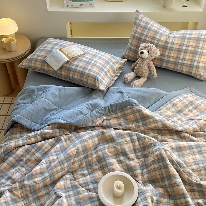 91家纺网 家纺一手货源 找家纺 春皖家纺 2026春夏新款全棉色织水洗棉夏被夏凉被空调被-云恋系列 云恋-蓝调格