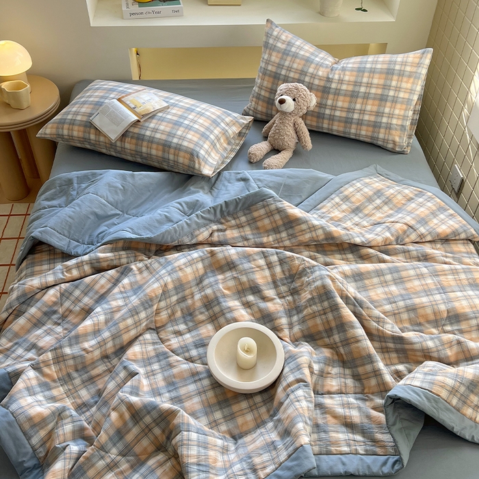 91家纺网 家纺一手货源 找家纺 春皖家纺 2026春夏新款全棉色织水洗棉夏被夏凉被空调被-云恋系列 云恋-蓝调格