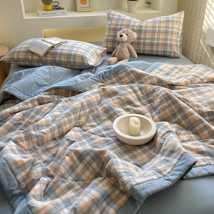 91家纺网 家纺一手货源 找家纺 春皖家纺 2026春夏新款全棉色织水洗棉夏被夏凉被空调被-云恋系列 云恋-蓝调格