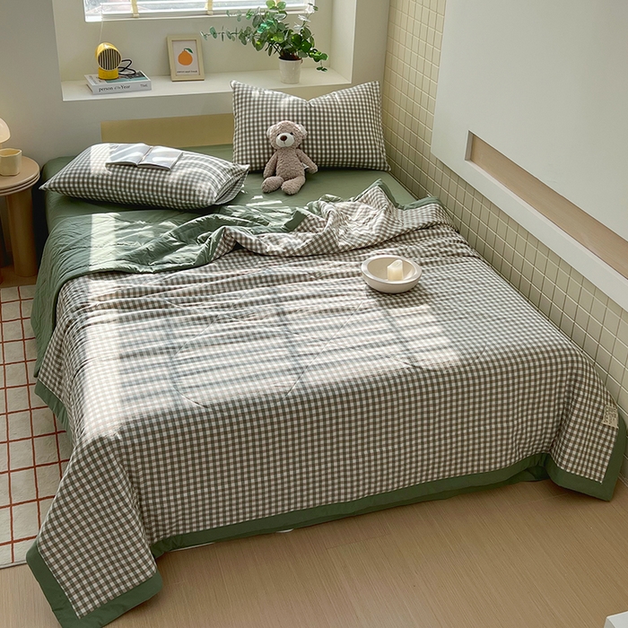 春皖家纺 2026春夏新款全棉色织水洗棉夏被夏凉被空调被-云恋系列 云恋-绿小格