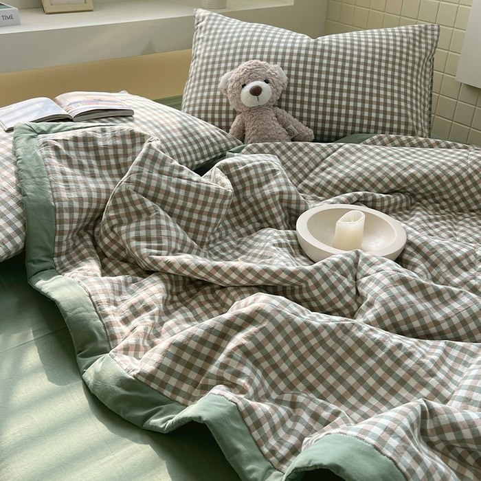 91家纺网 家纺一手货源 找家纺 春皖家纺 2026春夏新款全棉色织水洗棉夏被夏凉被空调被-云恋系列 云恋-绿小格